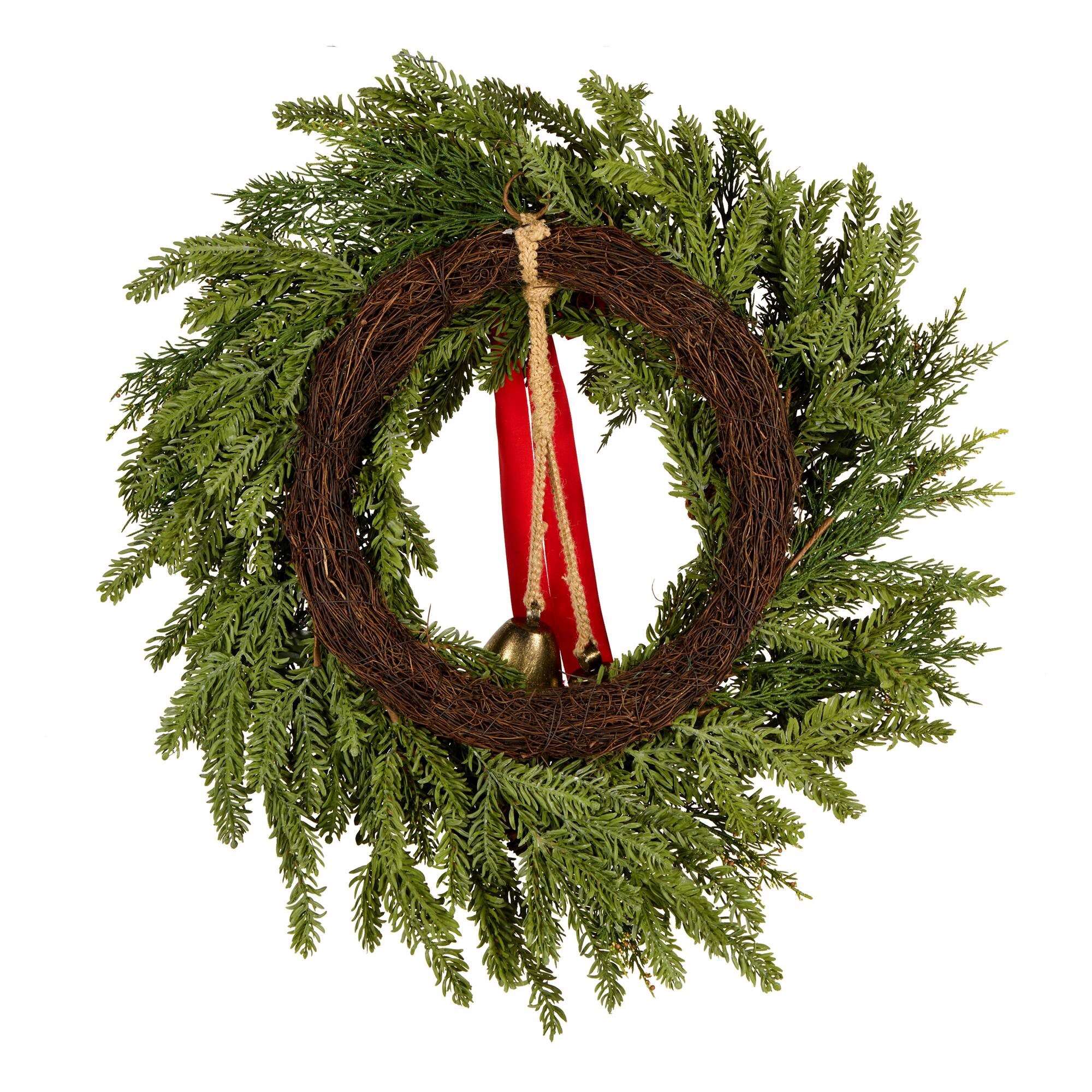 28" Christmas Bells Pine Wreath